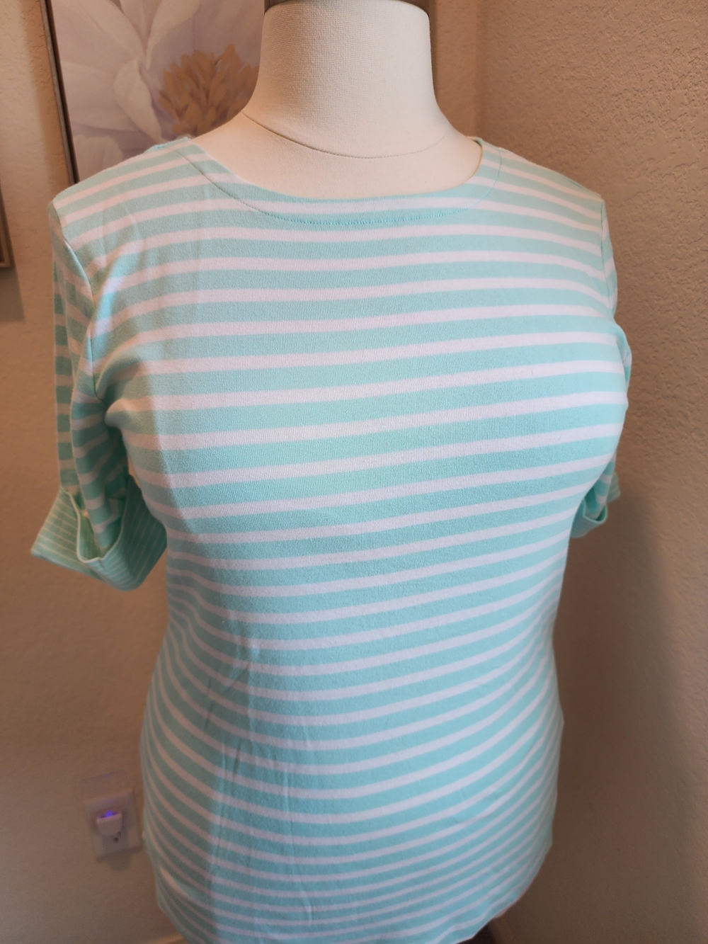 White Stag Mint-White Striped Short Sleeve Tee